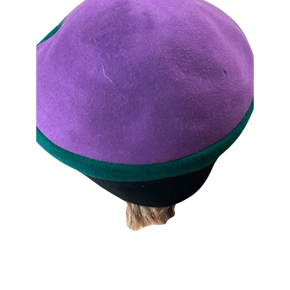 Vintage 1980s Frank Olive Color Block Wool Felt Hat Purple Green Black Excello main image 5